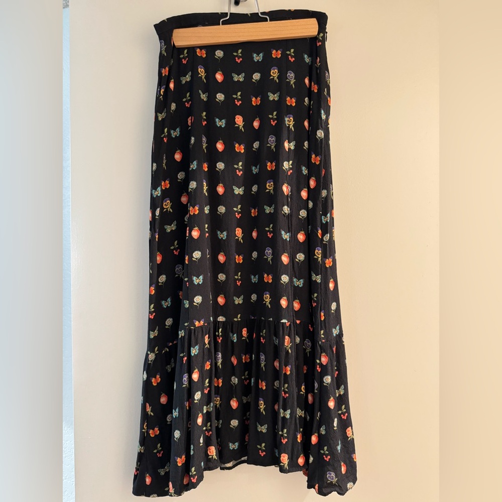 PAIGE Black and Pink Tiered Maxi Skirt